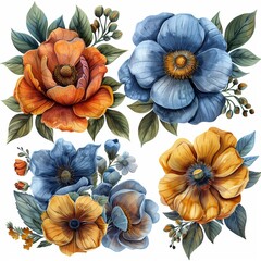 Greeting cards, wedding invitations, anniversaries, birthdays, anniversary cards with watercolor flower bouquet illustrations.