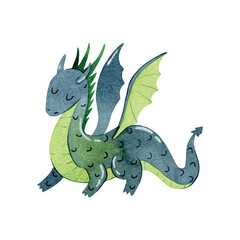 Cute cartoon dragon. Vector watercolor hand drawn illustration. - 785041533