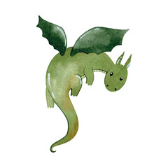 Cute cartoon dragon. Vector watercolor hand drawn illustration. - 785041700