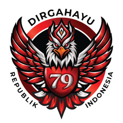 Dirgahayu Republik Indonesia ke 79 vector logo with garuda mascot illustration