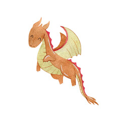 Cute cartoon dragon. Vector watercolor hand drawn illustration. - 785042175