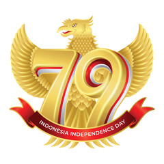 Golden 79th indonesia independence day, Dirgahayu republik indonesia ke 79 with golden garuda vector 