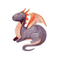 Cute cartoon dragon. Vector watercolor hand drawn illustration. - 785042363
