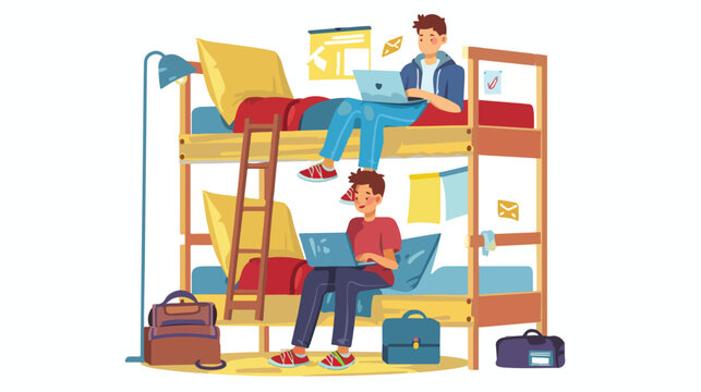 University students living in dorm room. Doing homework