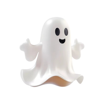 Cute little halloween ghost on transparent background. Generative ai design art.
