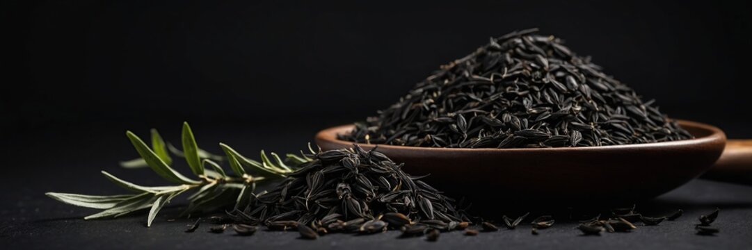 Black cumin on a black background.