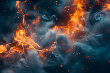 Blue and orange backdrop with billowing smoke abstract wallpaper background - obrazy, fototapety, plakaty