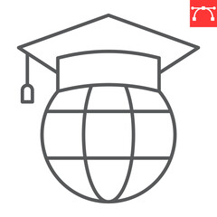 Global education line icon, e-learning and online education, international education vector icon, vector graphics, editable stroke outline sign, eps 10.