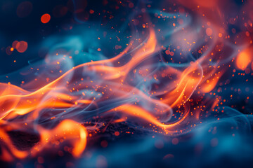 Fiery blue and orange flames close-up abstract wallpaper background - obrazy, fototapety, plakaty
