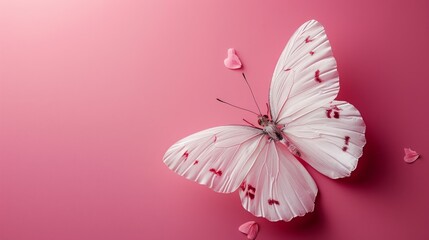 mint blue background Complemented by a large white butterfly that gracefully sits in the corner. The minimalist elements leave plenty of room for additional text or design elements to be added.