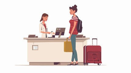 Woman with baggage checking in at the airport