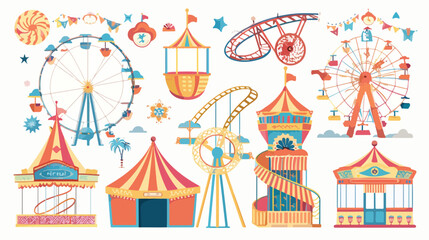 Fototapeta na wymiar Amusement park map ferris wheel roller coaster carniva
