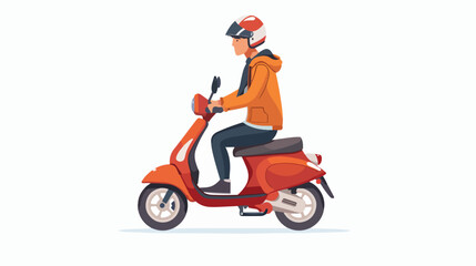 Fototapeta na wymiar Young man on a scooter wearing helmet. Flat style 