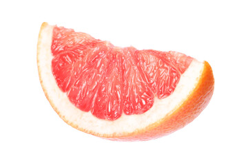 Citrus fruit. Slice of fresh ripe grapefruit isolated on white