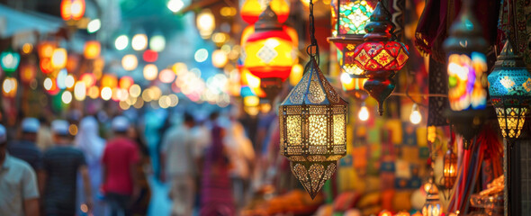 Colorful decorative lanterns at the night market - obrazy, fototapety, plakaty