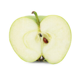 Half of ripe green apple on white background