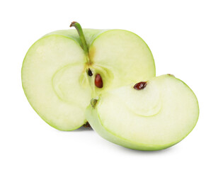 Pieces of ripe green apple isolated on white