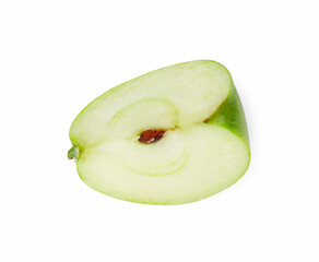Piece of ripe green apple isolated on white, top view