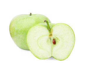 Pieces of ripe green apple isolated on white