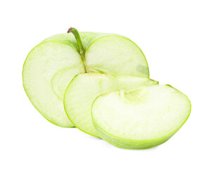 Pieces of ripe green apple isolated on white