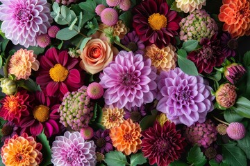 A variety of colorful flowers arranged together. - obrazy, fototapety, plakaty