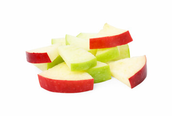 Pile of apple slices isolated on white