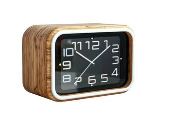 Wooden Clock With White Face on White Background