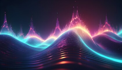 Abstract Technology digital background. Futuristic point glowing wave. 3d wave point fractal grid...