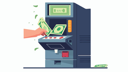 ATM teller machine with current operation icon on the