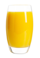 Refreshing orange juice in glass isolated on white
