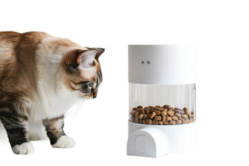 Cat Standing Next to Food Dispenser