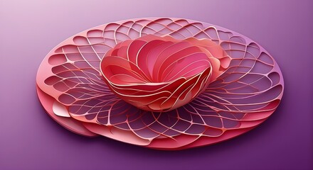 Isolated red and pink spirograph shell on a purple backdrop. spiral spiral depiction of a spirograph.From Waseem
