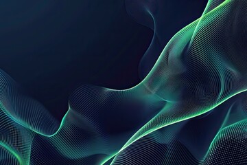 Abstract dark blue mesh gradient with glowing green curve lines pattern textured background Modern and minimal template with copy space Vector illustration - obrazy, fototapety, plakaty