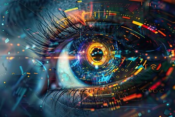 eye of the technology futuristic,  Abstract Digital Futuristic Eye - obrazy, fototapety, plakaty