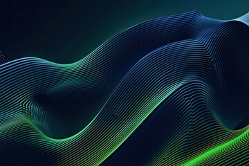 Abstract dark blue mesh gradient with glowing green curve lines pattern textured background Modern and minimal template with copy space Vector illustration