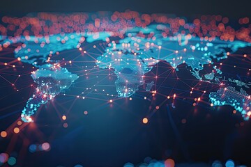 Wolrd map technology, Abstract graphic world map illustration on blue background big data and networking concept 3D Rendering