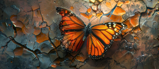 Butterfly on grunge background.