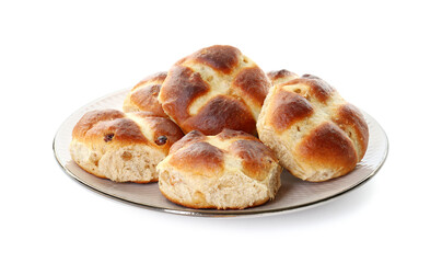 Naklejka na ściany i meble Tasty hot cross buns isolated on white