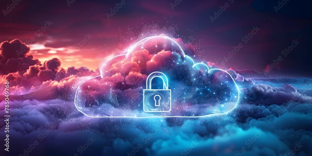 Poster secure cloud storage with digital padlock encryption technology safeguarding online data