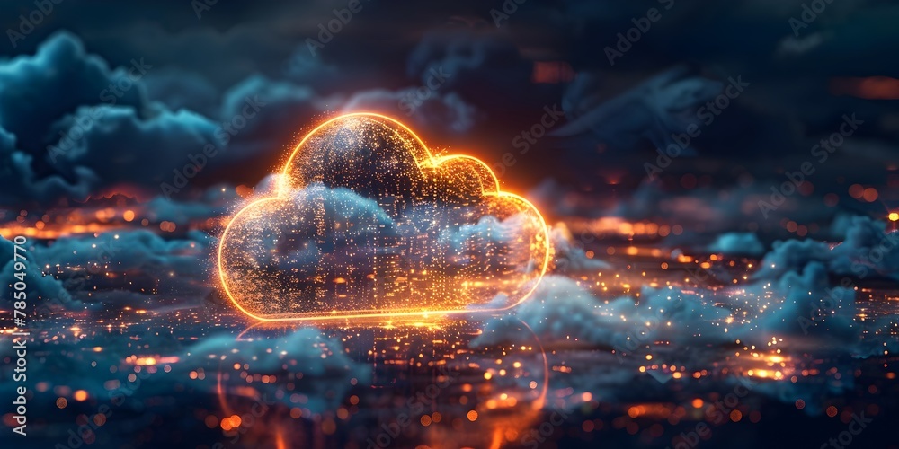 Poster digital padlock securing cloud storage icon highlighting protection of online data with encryption t