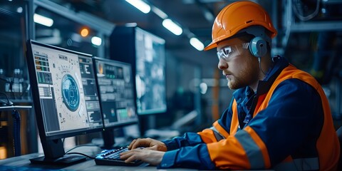 Engineer Monitoring Advanced Robotics Control System to Safeguard Industrial Operators from Accidents