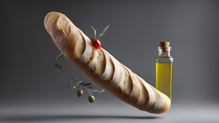 baguette with olive oil background