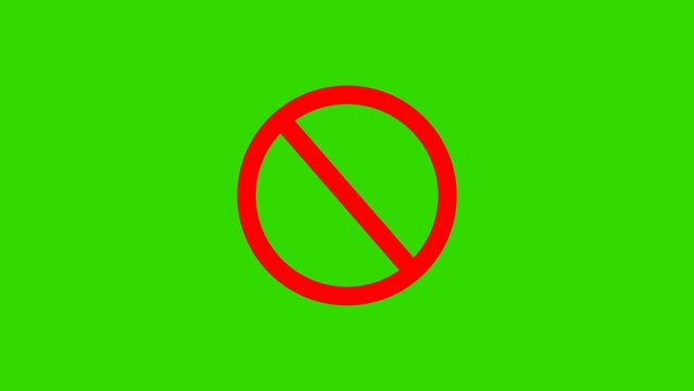 Animated red prohibition stop logo appear on green screen background motion Loop Video