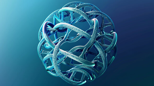 Life science sphere of DNA helices, deep blues on navy to sky gradient background.