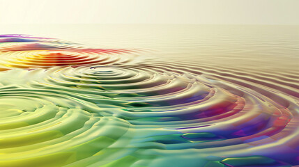 Concentric rainbow circles ripple in unity, a 3D balance of diversity.