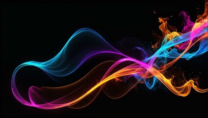 Vivid, flowing smoke in shades of blue, pink, and orange creates a mesmerizing and dynamic abstract image with a dark background