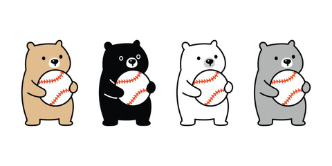 Bear polar icon baseball ball sport vector teddy pet cartoon character logo symbol illustration clip art isolated design