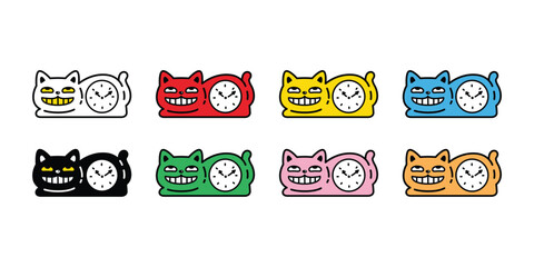 cat vector kitten smile clock time icon calico neko pet cartoon character munchkin illustration symbol clip art isolated design