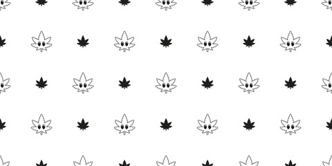 Weed seamless pattern cannabis leaves eye cartoon Marijuana leaf vector scarf isolated plant flower tile background gift wrapping paper repeat wallpaper illustration design