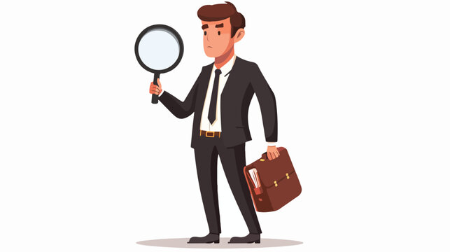 Business man or office worker holding magnifying glass